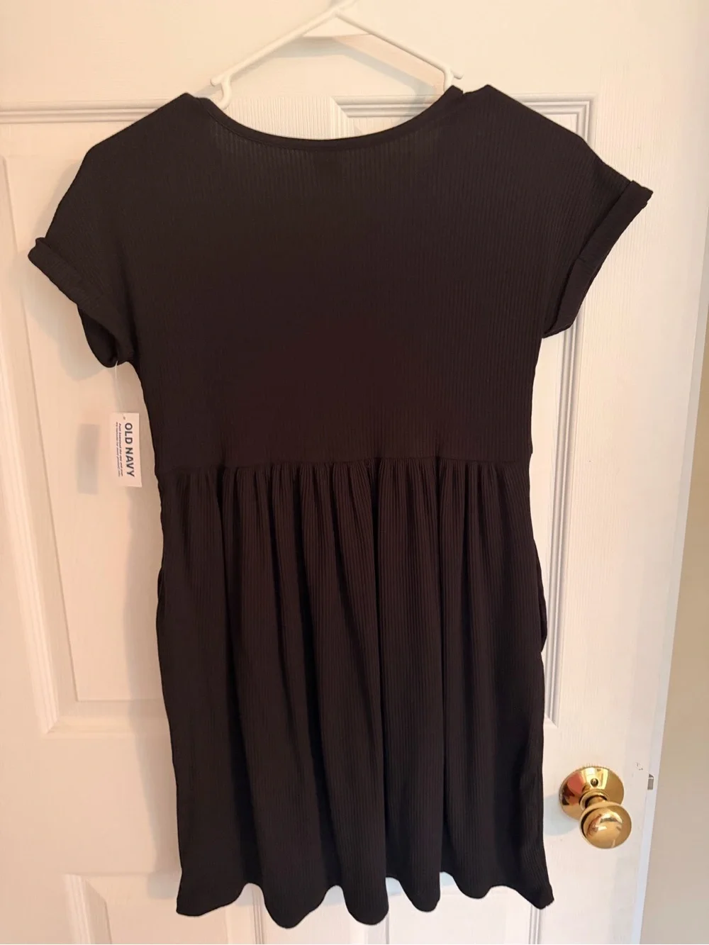 Old Navy Black Short Sleeve Ribbed Babydoll Dress